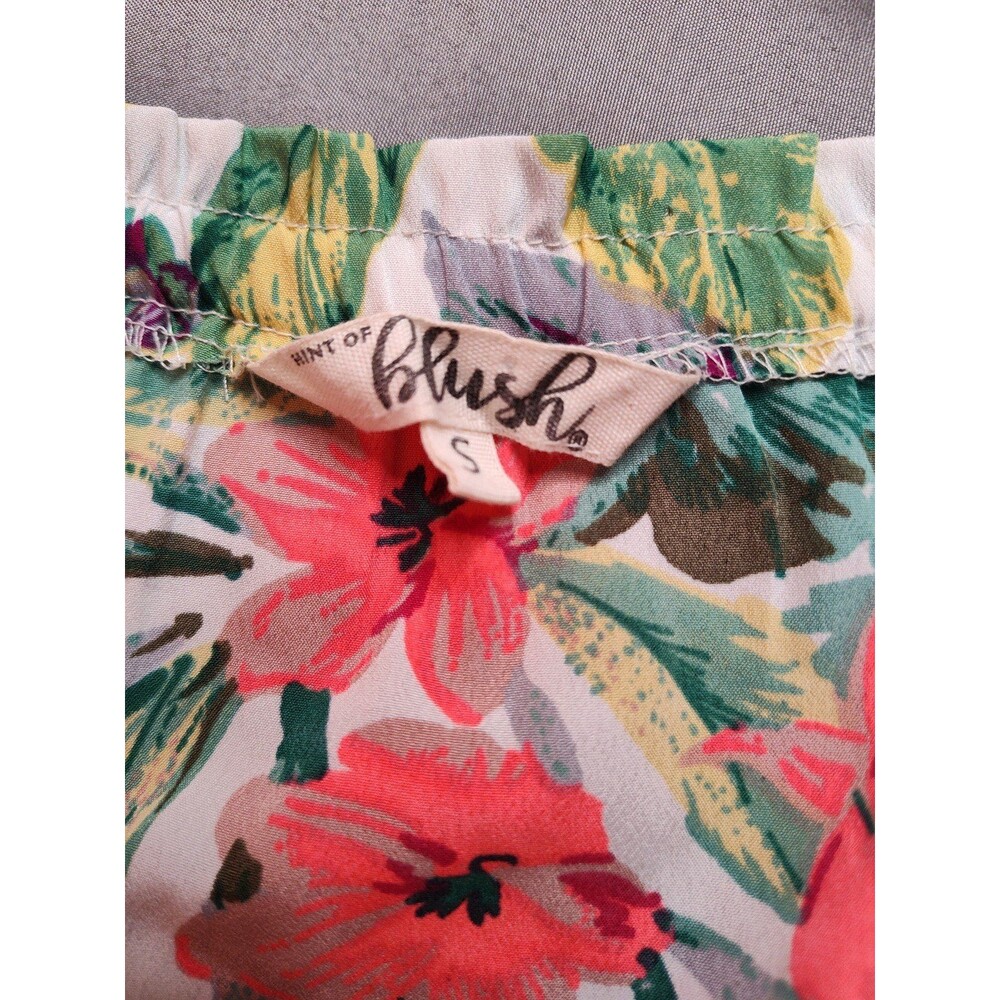 Women's Blush Flutter Sleeves Floral Romper White Pink Green Small - Picture 5 of 6